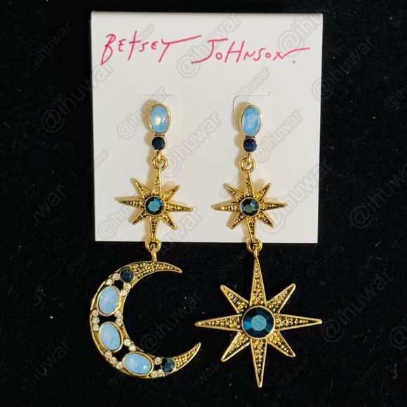 Betsey Johnson Blue Celestial Moon & Star Drop Earrings - Picture 4 of 8